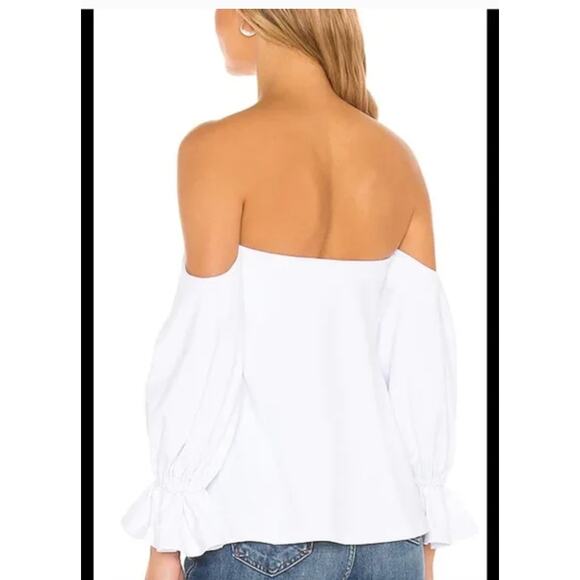 Susana Monaco Top Womens X Small White Blue Off Shoulder Peasant Blouse - Picture 4 of 9